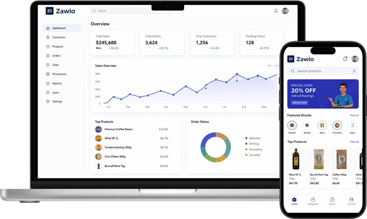 Zawlo ordering apps on desktop and mobile